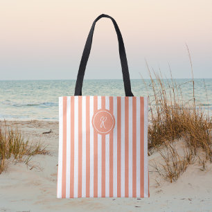 Coral French Beach Stripe Personalisiert Monogram Tasche