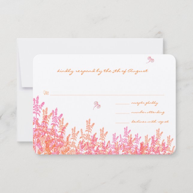 Coral & Fuchia Wild Blume Bee Wedding RSVP Karte (Vorderseite)