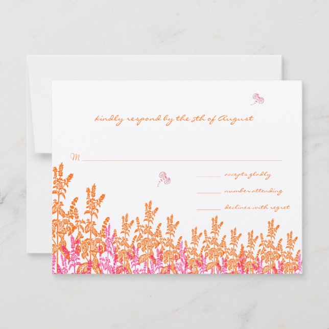 Coral & Fuchia Wild Blume Bee Wedding RSVP Karte (Vorderseite)