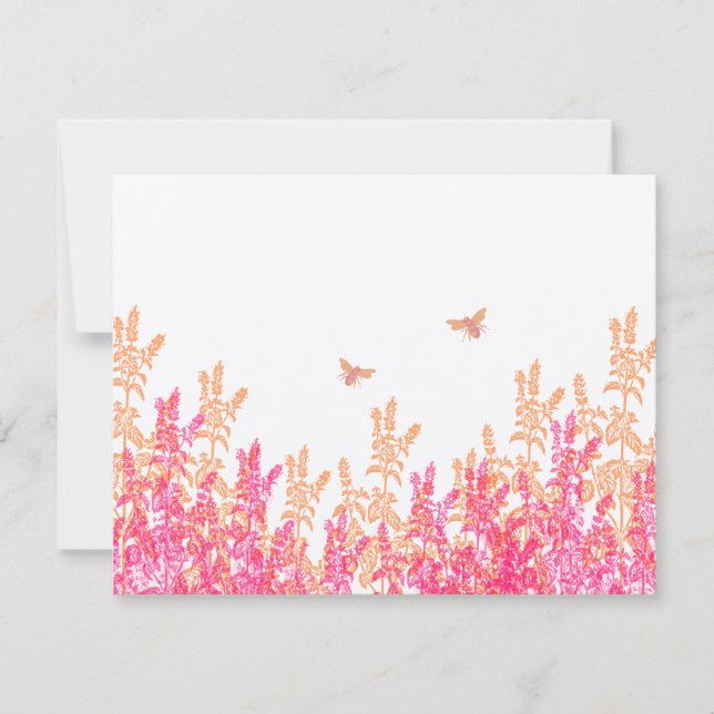 Coral & Fuchsia Wild Blume Bee Wedding RSVP (Vorderseite)