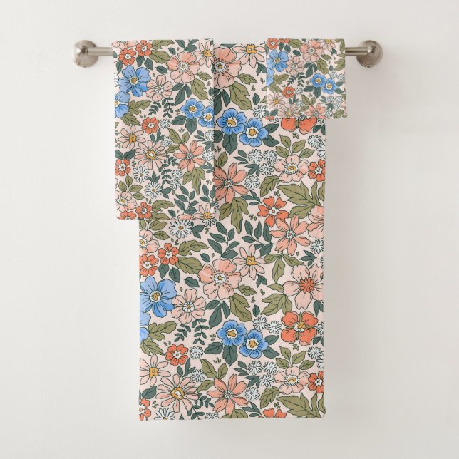 Coral Garden Blume Muster Badhandtuch Set (Insitu)