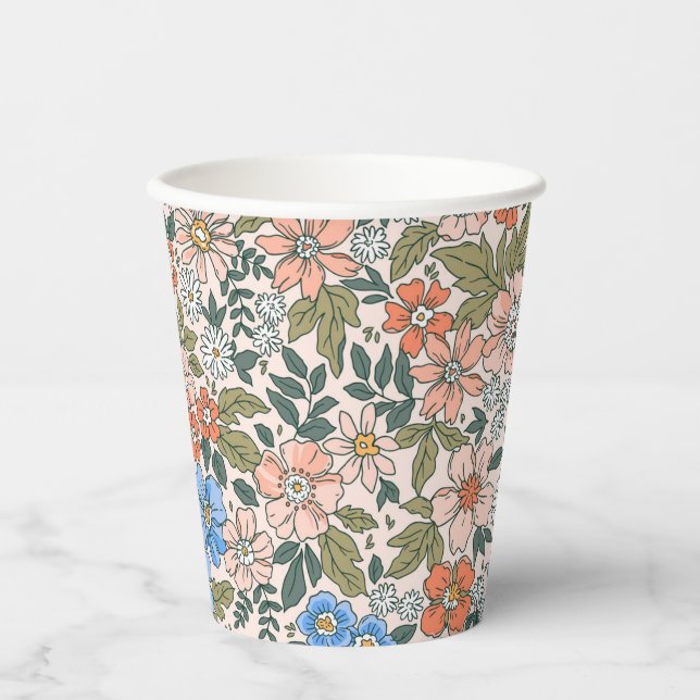 Coral Garden Blume Muster Pappbecher (Vorderseite)