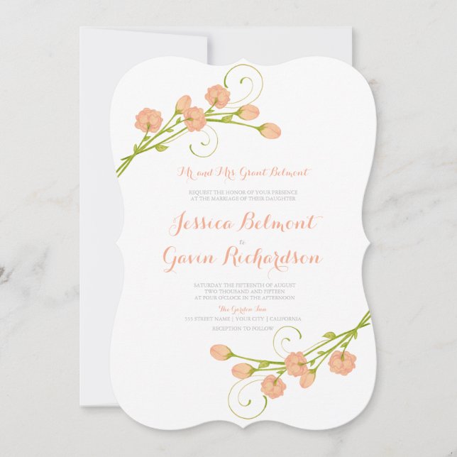 Coral Garden Roses - Faire-part de mariage (Devant)