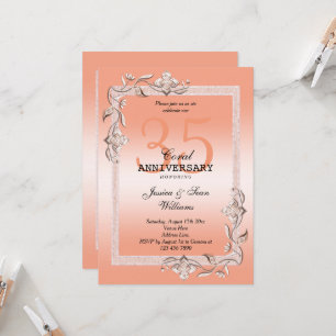 Coral Gem & Glitzer 35. Hochzeitstag Inv. Einladung