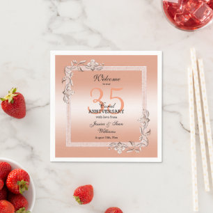 Coral Gem & Glitzer 35. Hochzeitstag Serviette