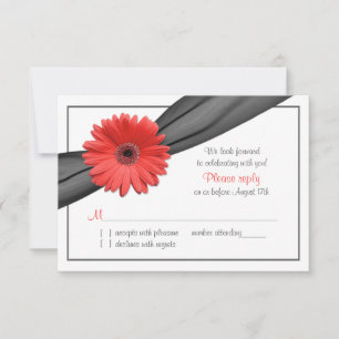 Coral Gerber Daisy Gray Ribbon Wedding RSVP