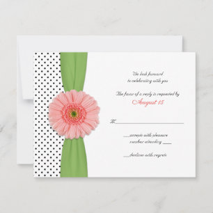 Coral Gerber Daisy Polka Dot Reply Card RSVP Karte