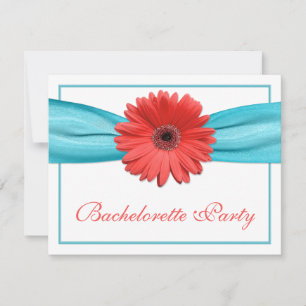 Coral Gerbera Daisy Aqua Ribbon Junggeselinnen-Abs Einladung