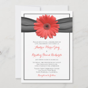 Coral Gerbera Daisy Gray Ribbon Einladung