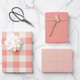Coral Gingham Geschenkpapier Set