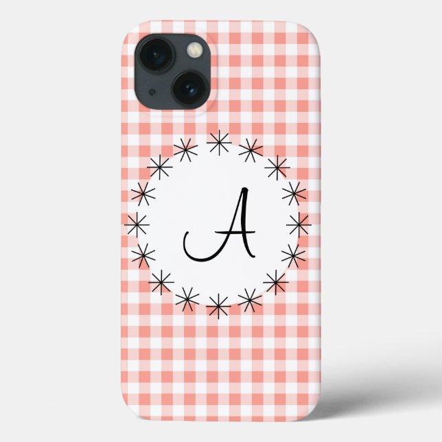 Coral Gingham Karo "Monogram" iPad Mini Case (Rückseite)