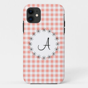Coral Gingham Karo "Monogram" iPhone 5 Fall 11 Hülle