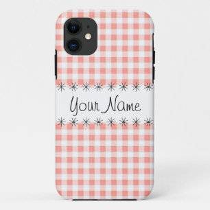 Coral Gingham Karo "Name" iPhone Fall title_seo2