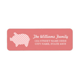 Coral Gingham Piggie Address Labels