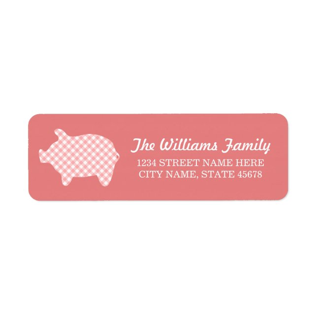 Coral Gingham Piggie Address Labels (Vorne)