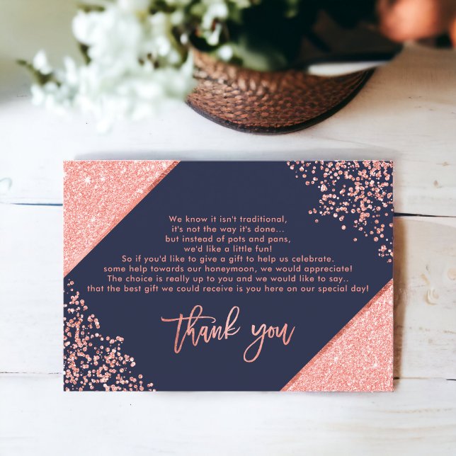 Coral Glitzer Konfetti Marine Blue Hochzeit vielen Einladung (Coral glitter confetti navy blue wedding thank you invitation)