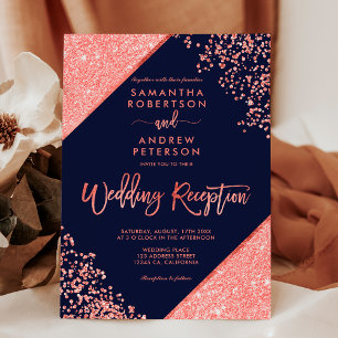 Coral Glitzer Konfetti Marinebracht Hochzeitsempfa Einladung