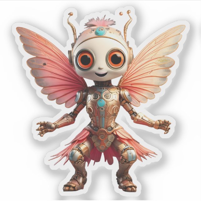 Coral Gold Cute Dancing Robot Pixie Aufkleber (Vorderseite)