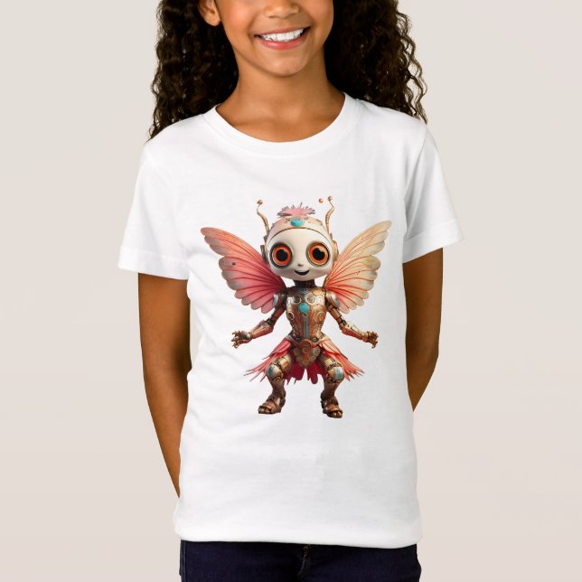 Coral Gold Cute Dancing Robot Pixie T-Shirt (Vorderseite)