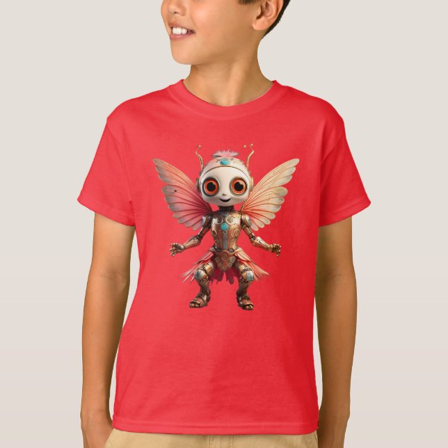 Coral Gold Cute Dancing Robot Pixie T-Shirt (Vorderseite)