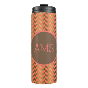 Coral & Gold Herringbone Thermosbecher