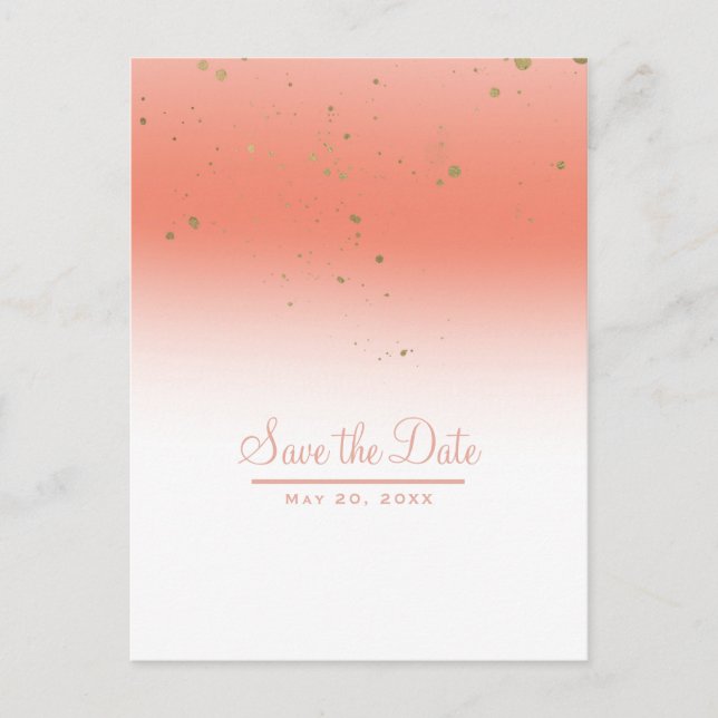 Coral Gold Moderne Glam Chic Hochzeit Sichern Sie  Ankündigungspostkarte (Vorderseite)