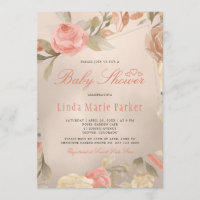 Coral Gold Peach Cream Floral Baby Dusche