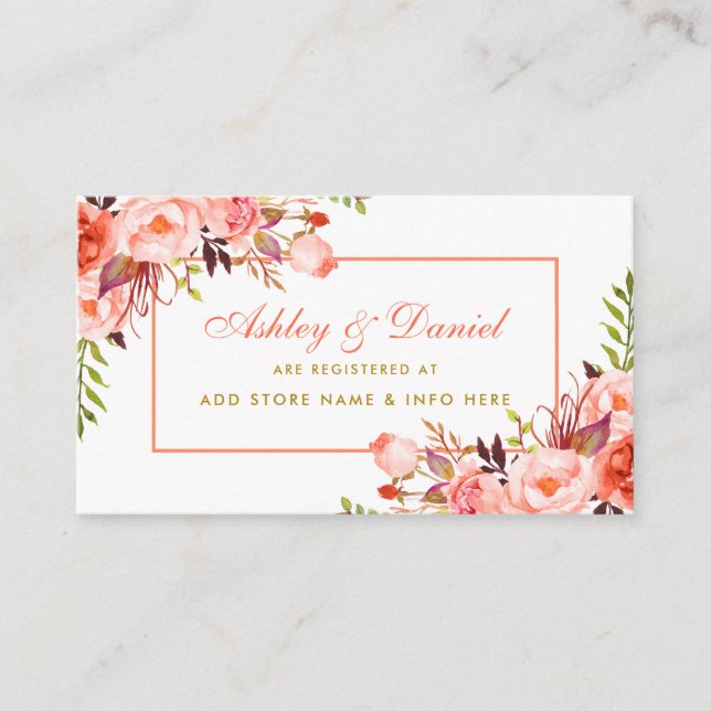 Coral Gold Wedding Registrierungskarte Begleitkarte (Vorderseite)