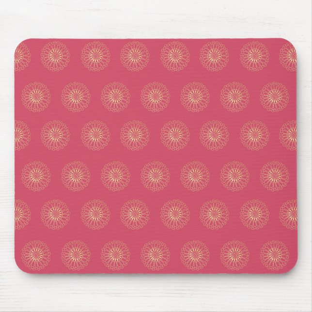 Coral | Golden Zinnia Flower Medallions Mousepad (Vorne)