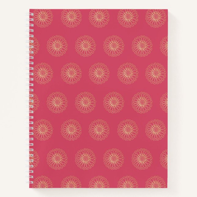 Coral | Golden Zinnia Flower Medallions Notizbuch (Vorderseite)