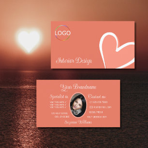 Coral Gorgeous Pink Herz Niedlich mit Logos und Fo Visitenkarte