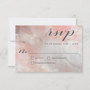 Coral Gray Abstrakt Brushstrokes Wedding RSVP