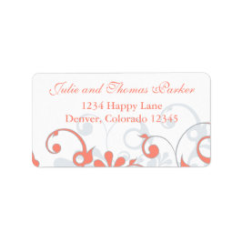 Coral Gray Abstrakt Floral Wedding Rücksendeadress Adressaufkleber