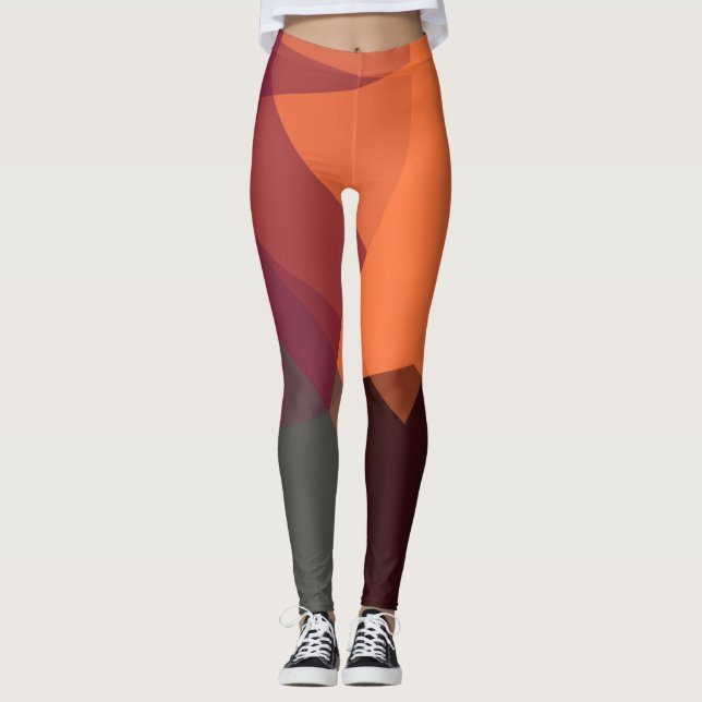 Coral Gray Brown Modern Geometric Pattern Leggings (Vorderseite)