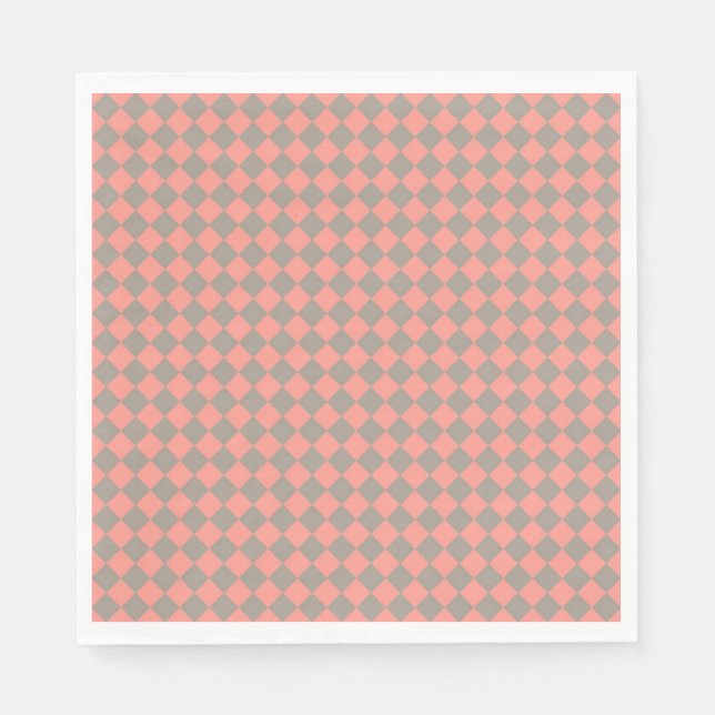 Coral Gray Checker Diamond Pattern Serviette (Vorderseite)