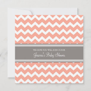 Coral Gray Chevron Custom Baby Shower Einladung