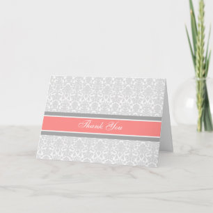 Coral Gray Damask Baby Dusche Danke Karte