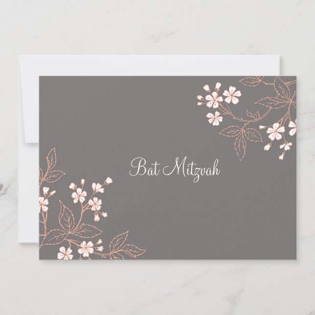 Coral Gray Damask Bat Mitzvah Einladungen (Vorderseite)