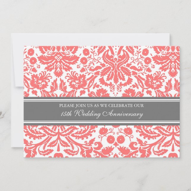 Coral Gray Damask Einladung zum 15-jährigen Jubilä (Vorderseite)