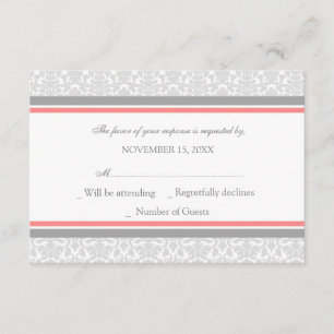 Coral Gray Damask UAWG Wedding Card RSVP Karte