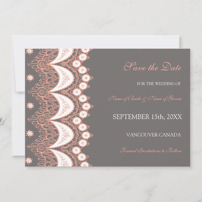 Coral Gray Foto Wedding Save the Date Card (Vorderseite)
