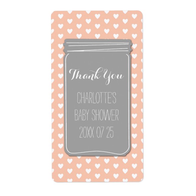 Coral Gray Hearts Mason Jar Baby Shower Gevor (Vorne)