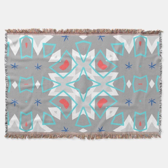 Coral Gray Mandala Pattern | Geometric Floral Boho Decke (Vorderseite)