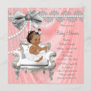Coral Gray Pearl Chair Ethnic Girl Baby Dusche Einladung