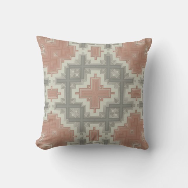 Coral Gray Tribal Muster Kissen (Vorderseite)