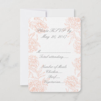 Coral Gray Vintag Floral Wedding RSVP
