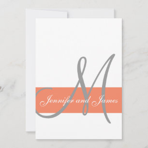 Coral Gray Wedding Invitation   Monogram Names