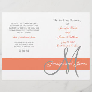 Coral Gray Wedding Program Monogramm