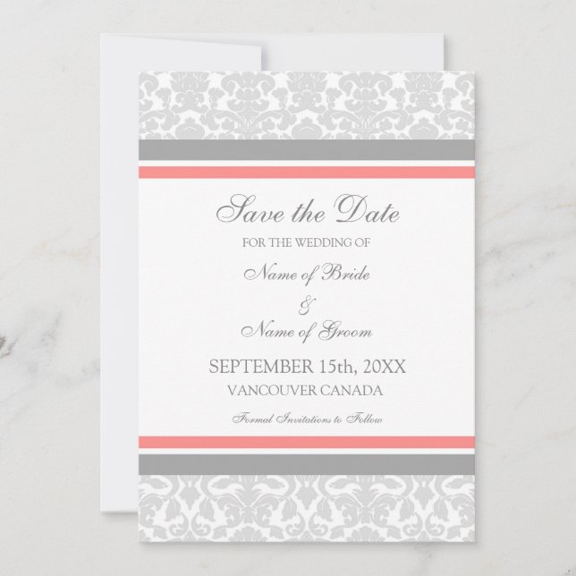 Coral Gray Wedding Save the Date Card (Vorderseite)