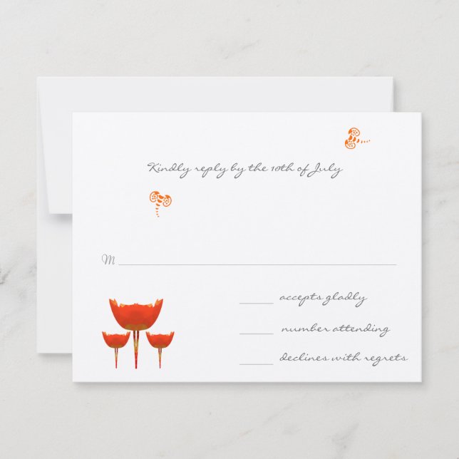 Coral & Gray Wild Blume Bee Wedding RSVP Karte (Vorderseite)